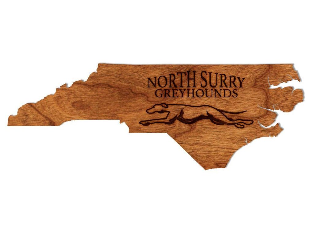 NC Shaped 3.5" x 1" North Surry Greyhounds Magnet (2 Magnets - 1 Cherry and 1 Maple) - Donated By Donated By: LazerEdge.