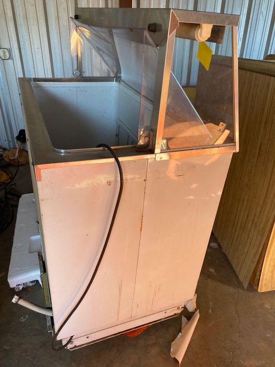 WHITE ICE CREAM COOLER-(CONDITION UNKNOWN)