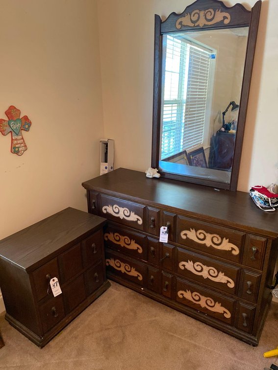 DRESSER W/MIRROR-NIGHTSTAND-CHEST OF DRAWERS