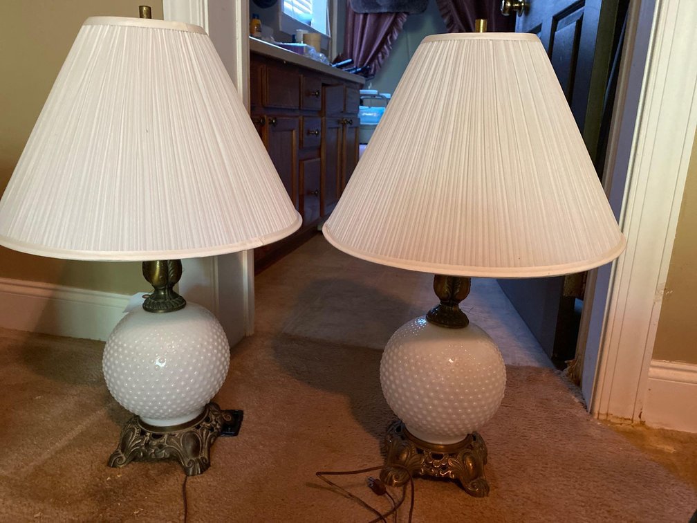 PAIR HOBNAIL LAMPS