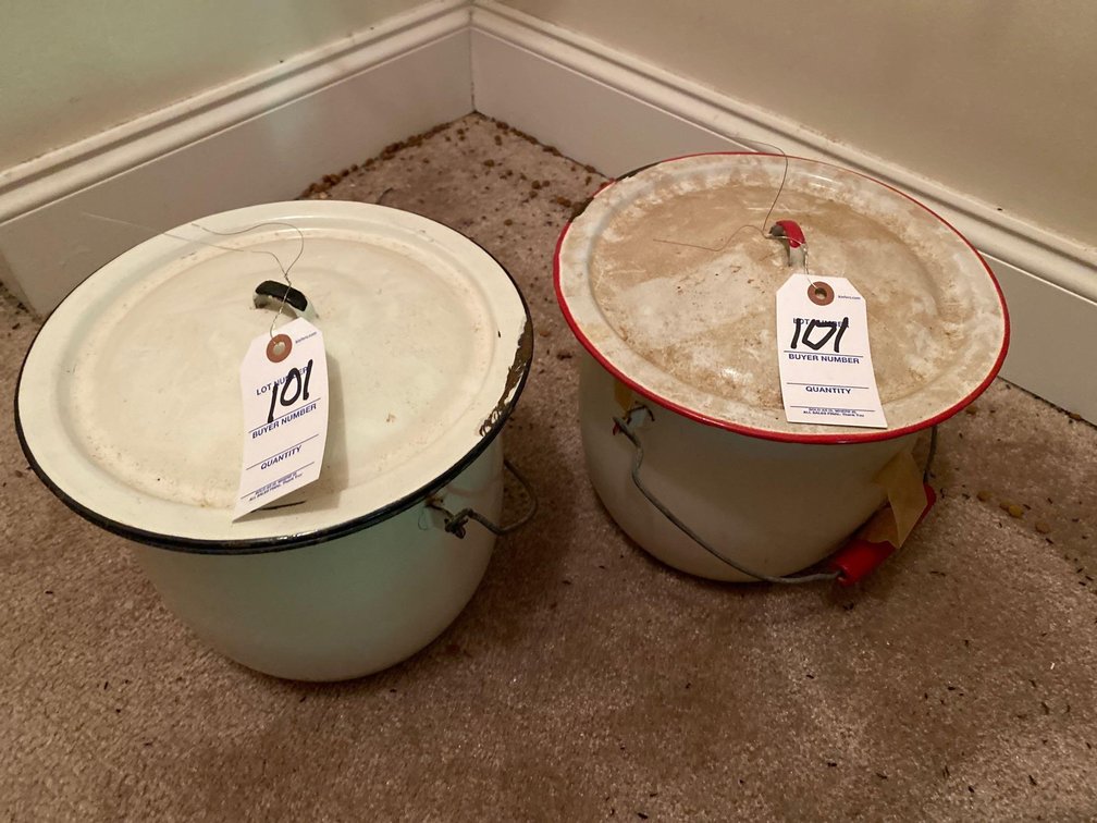 2 ENAMEL BEAN POTS