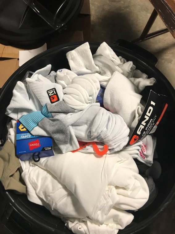 Misc Clothing-Asst Mens Socks, T-Shirts, Trash Can Full