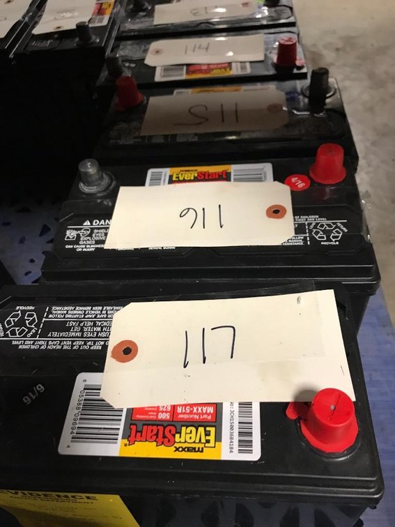 (5) Everstart Batteries (12 Volt)-goes thru 117
