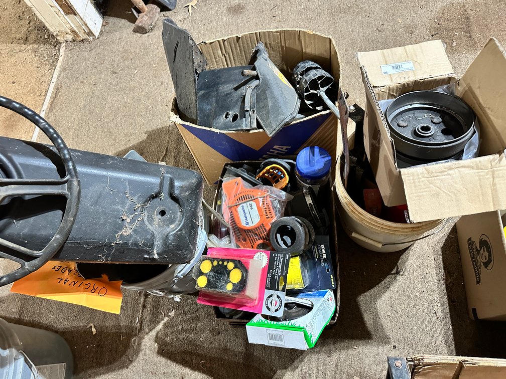 Assorted auto and mower parts
