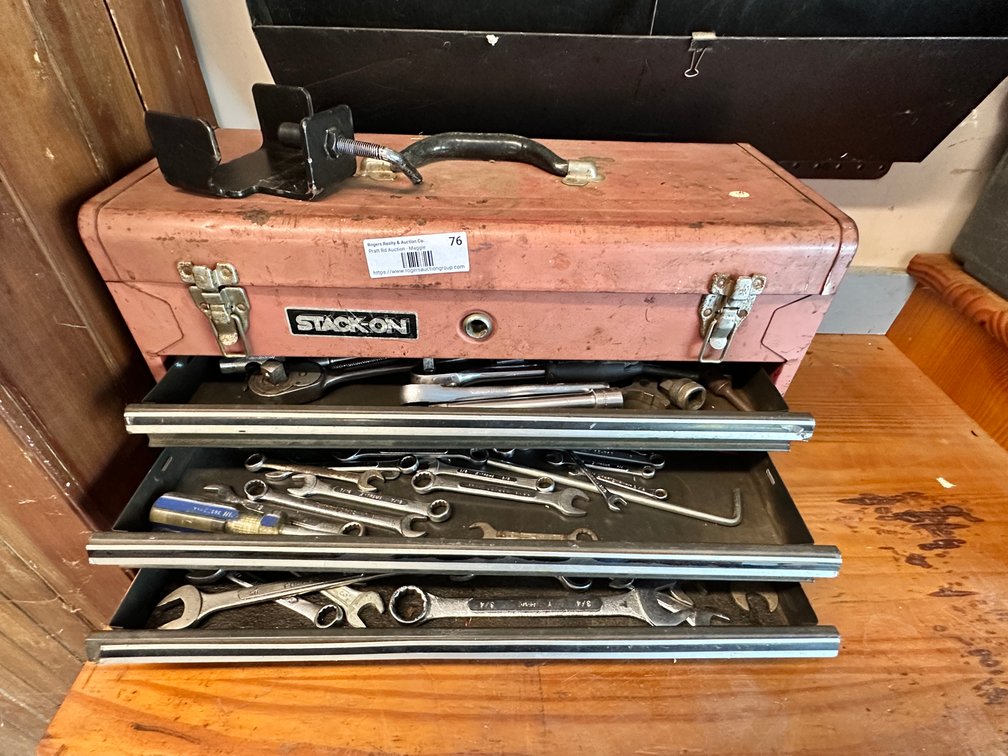Metal Tool box with assorted wrenches