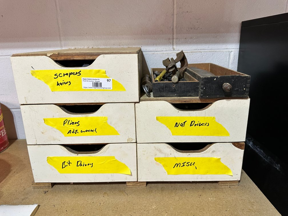 Storage drawers with assorted tools
