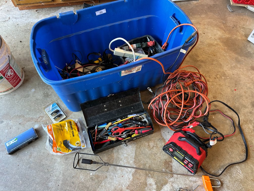 Battery Charger, assorted tools, extension cord