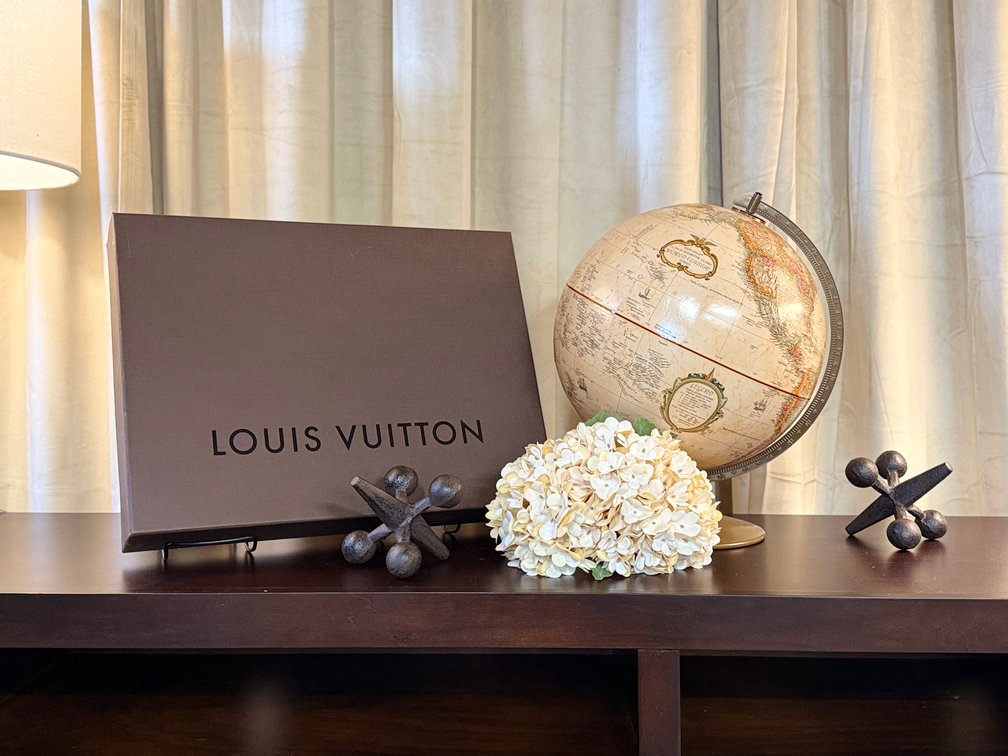 Louis Vuitton box, globe, decor