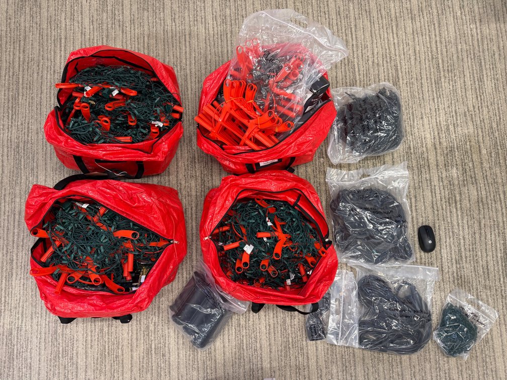 4 bags of professional grade, red, white, and green Christmas lights.