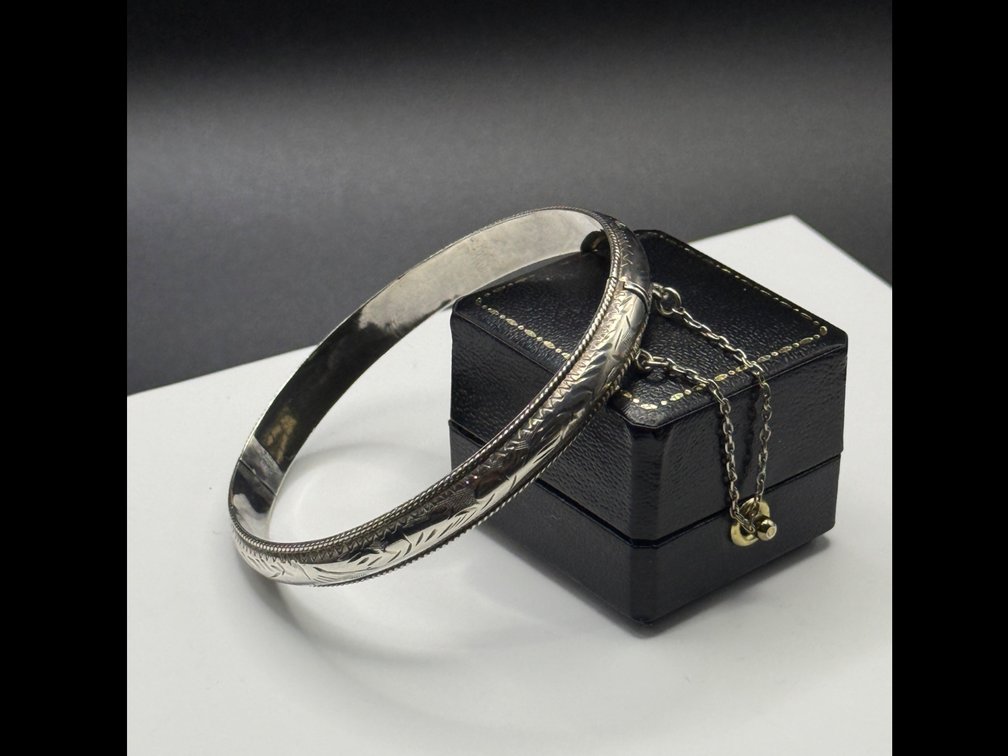 Etched Sterling bangle