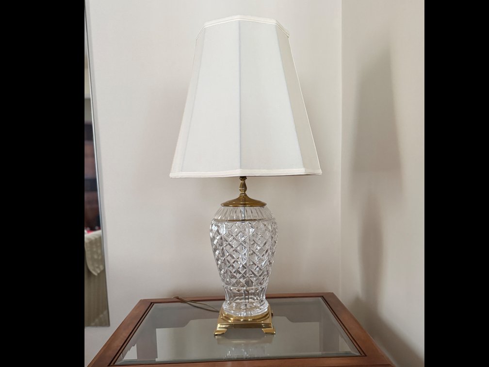 Glass and brass table lamp