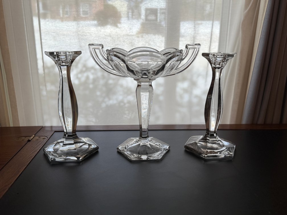 Vintage candlesticks and pedestal bowl