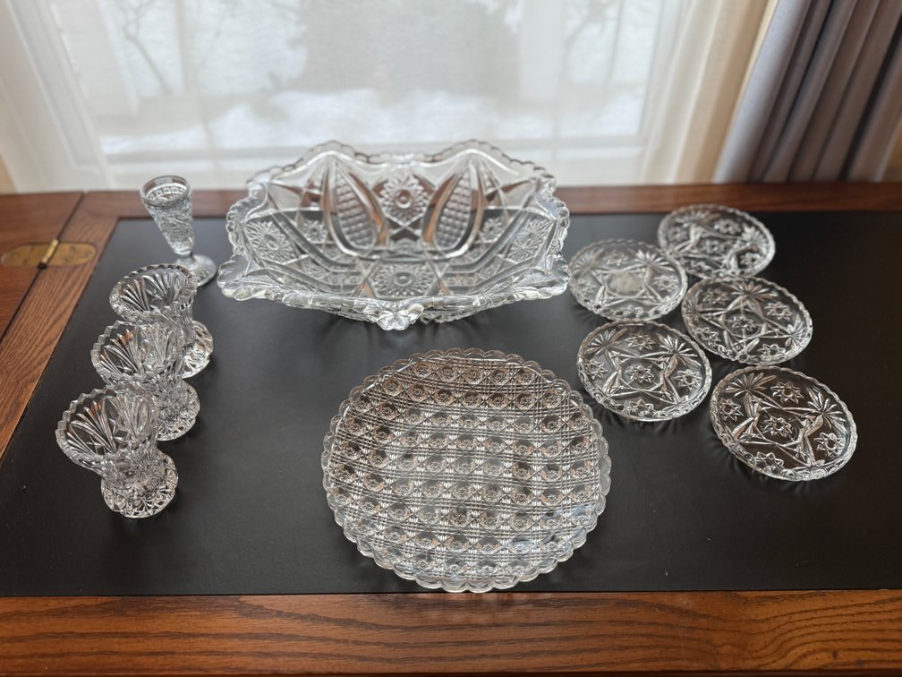 Vintage pressed glass dishes.