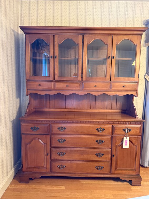 Vintage maple two-piece hutch