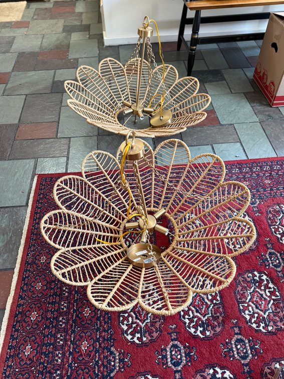 2 rattan flower chandeliers TESTED