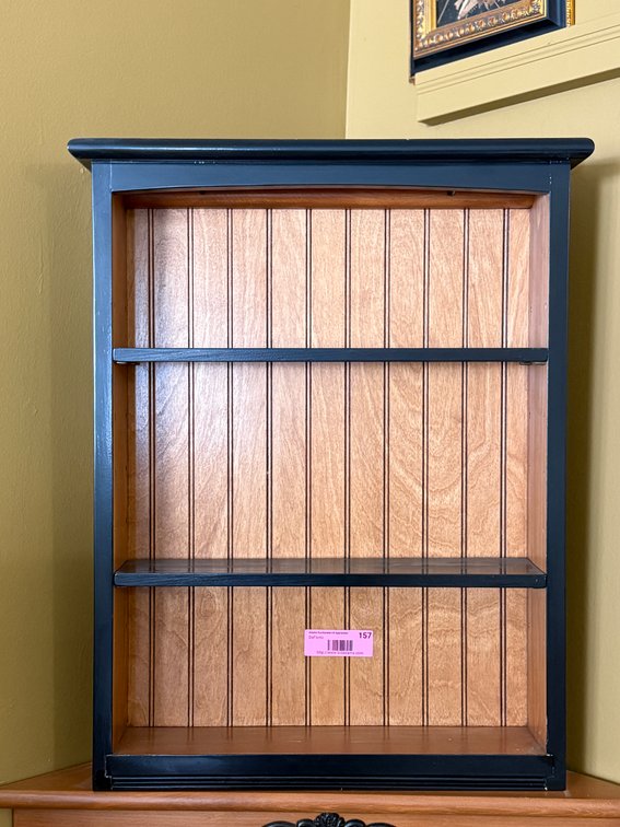 Oak & black wall shelf