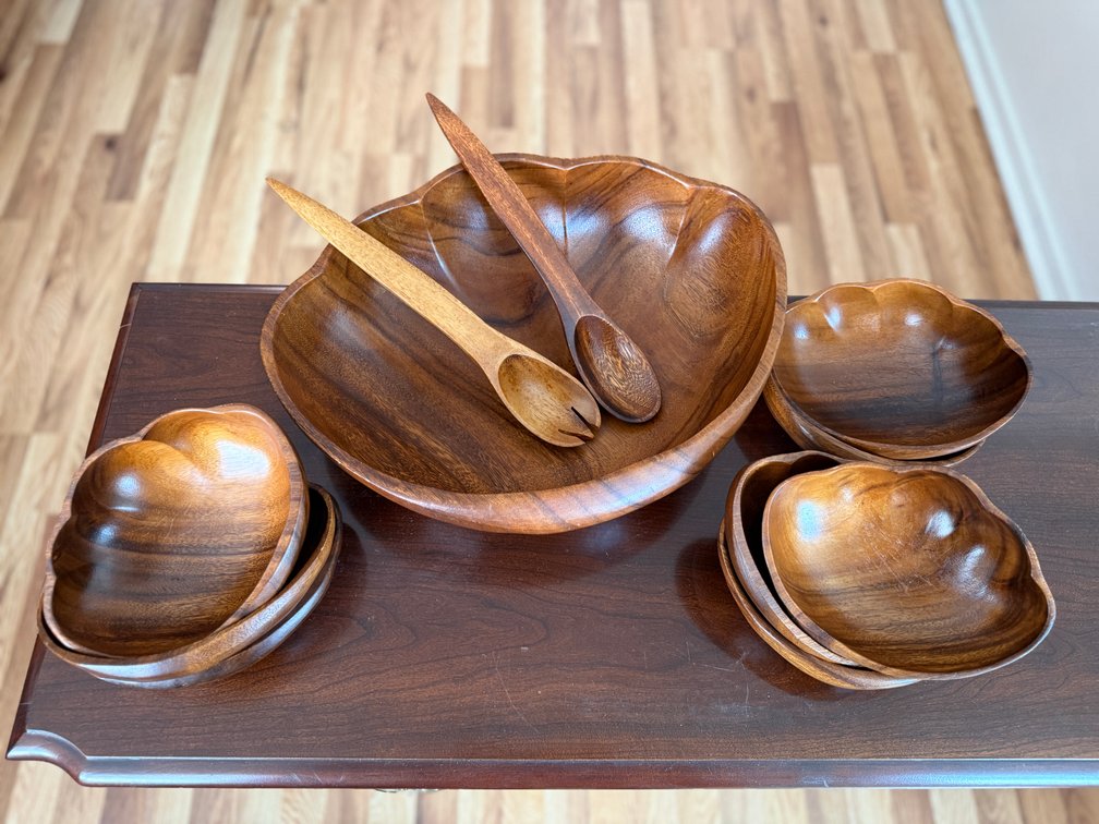 MCM wood salad bowl set