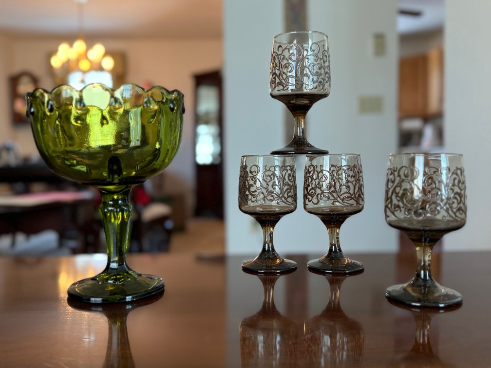 Green MCM Indiana glass & water goblets