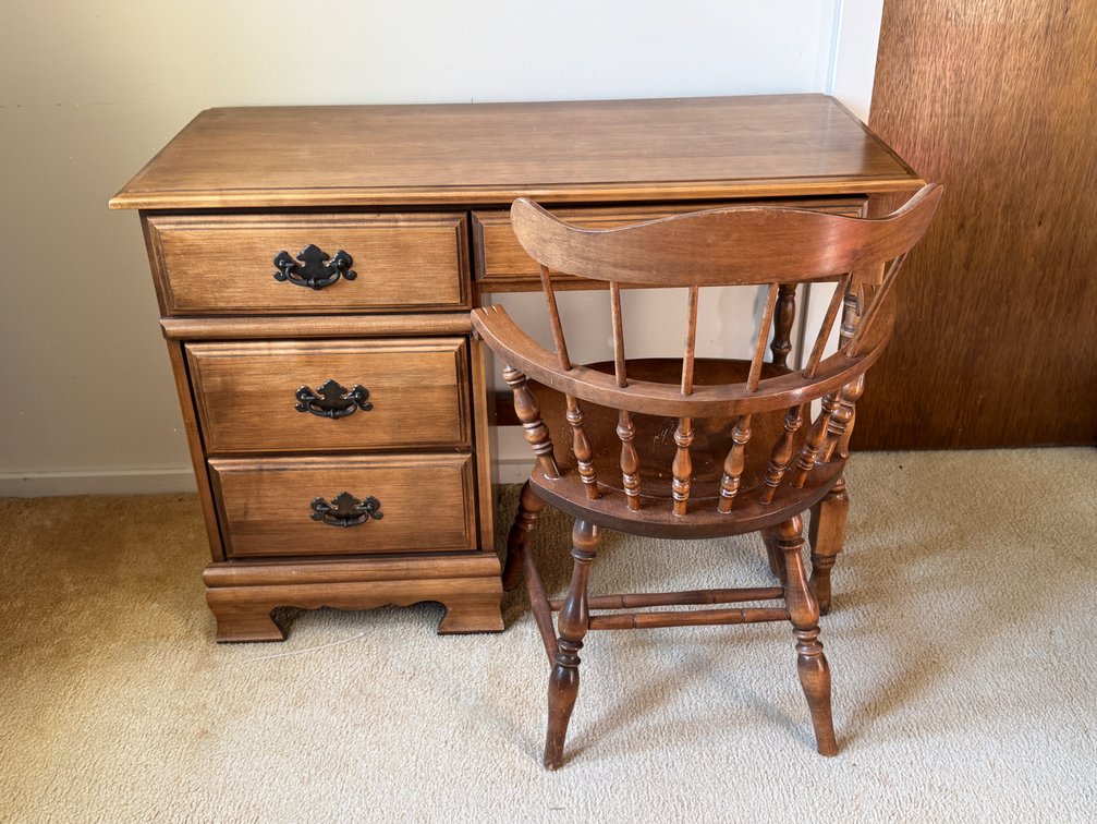 Vintage wood desk and chair
