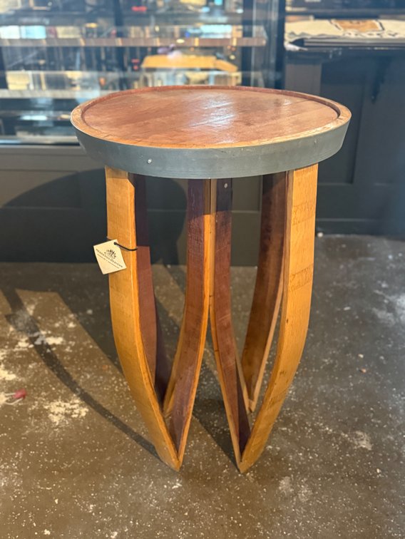 Artisan made 33" tall barrel table.