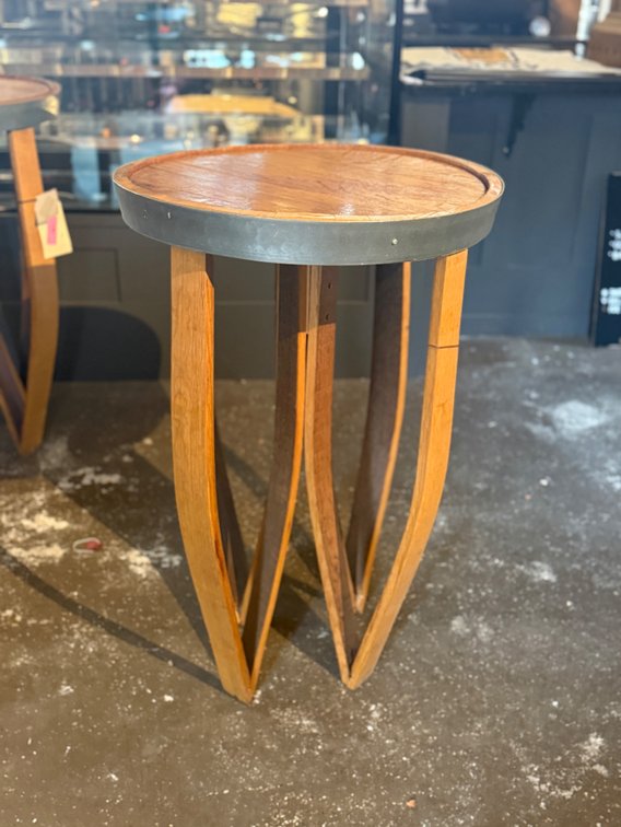 Artisan made 33" wine barrel table