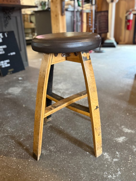 Wine barrel handcrafted leather padded stool