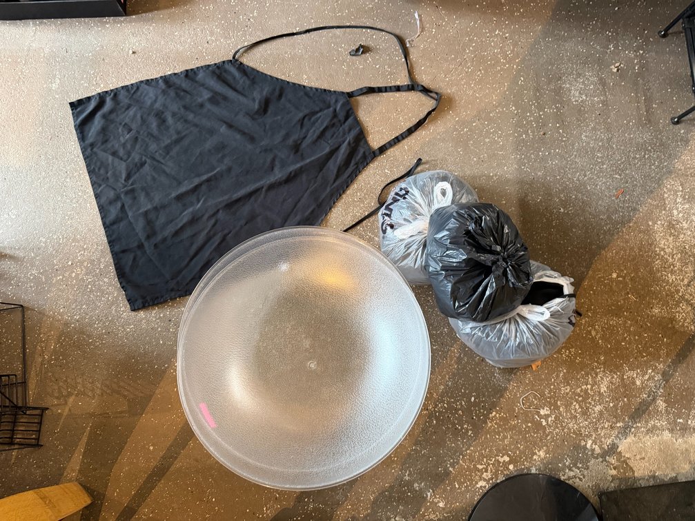Too large, mixing bowls and aprons