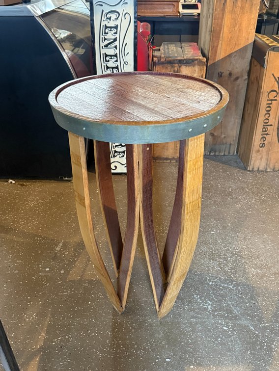 Artisan made 33" wine barrel table