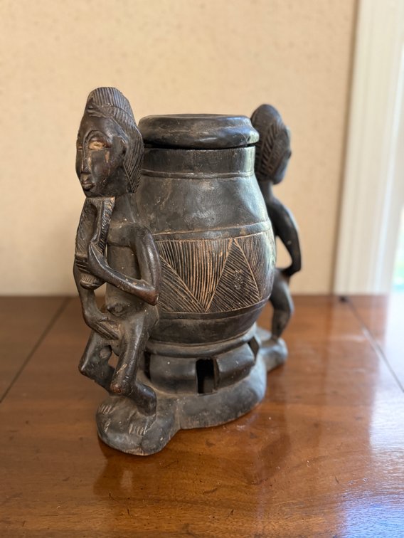 Carved wooden Baule container