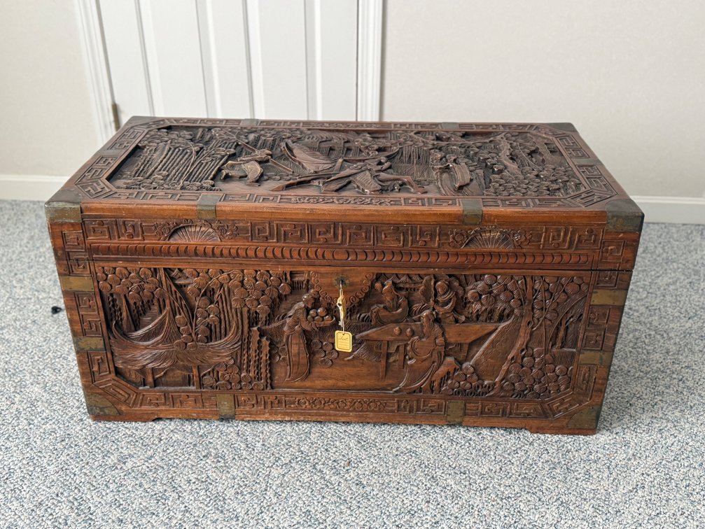 Hand carved camphor wood chest