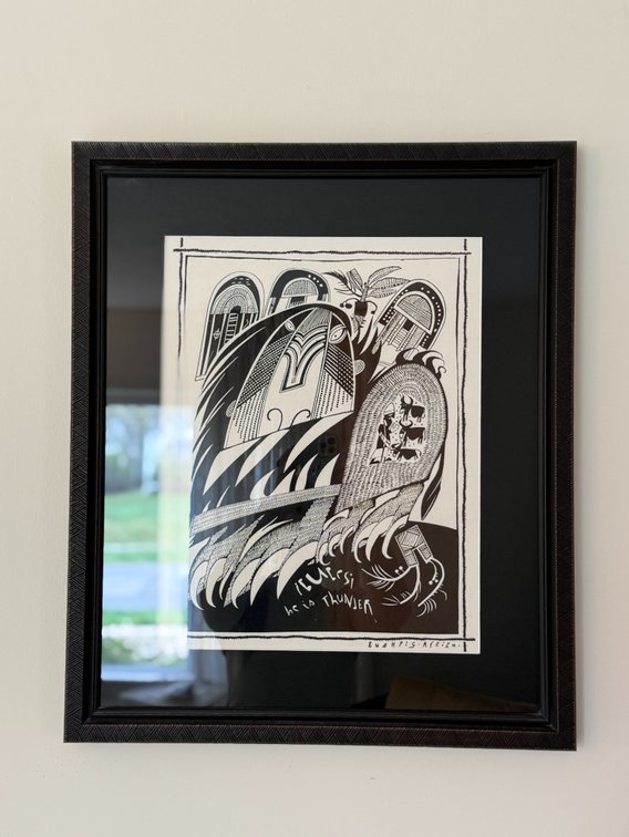 'He is thunder' print on linen
