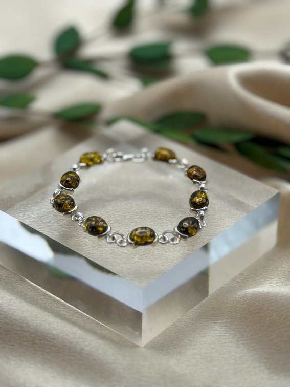 Sterling silver & amber link bracelet