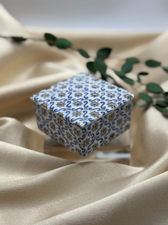 Blue and gold trinket box