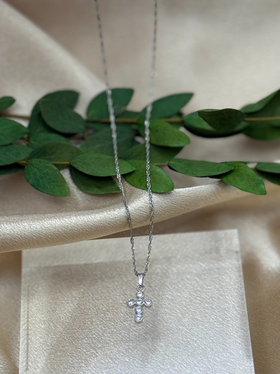 Sterling and CZ cross pendant