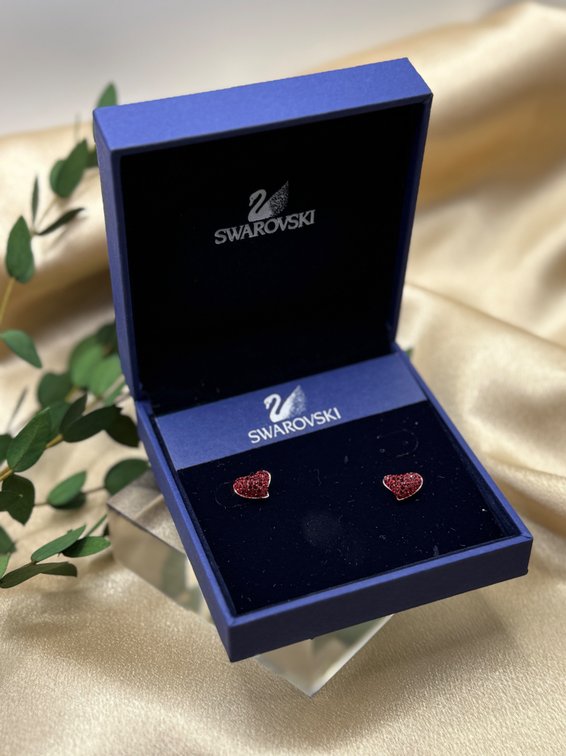 Swarovski Red Crystal Pavé Heart Stud Earrings