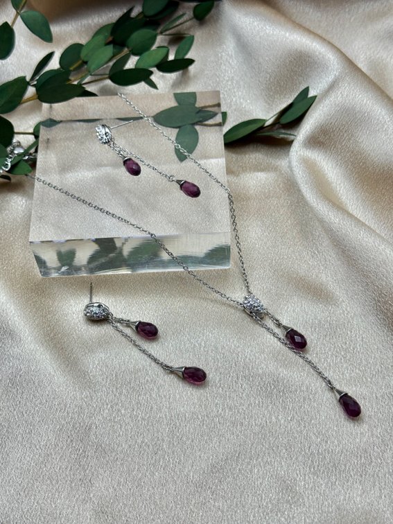 Swarovski Purple Drop Necklace & Earring Set