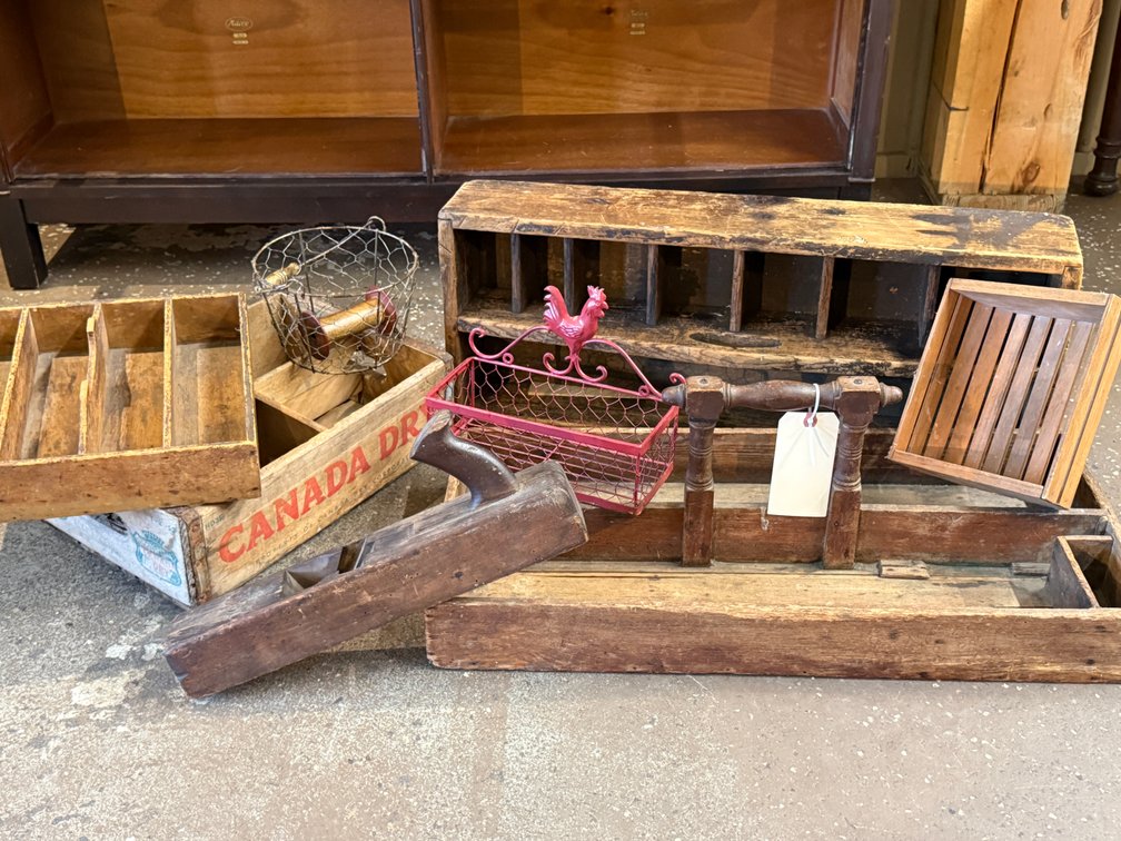 Antique Wood Box & Tool Lot