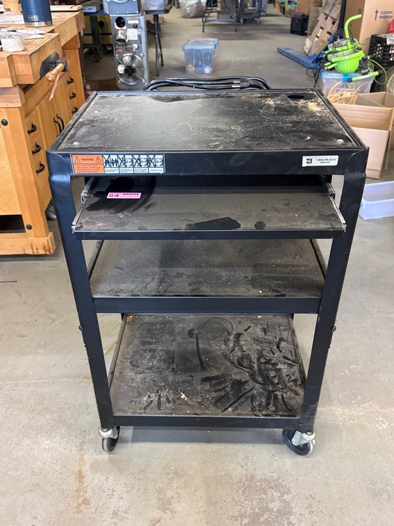 Uline Black Metal Utility Cart with Power Strip