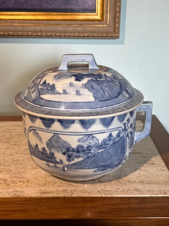 Ethan Allen Blue & White Canton Style Covered Pot