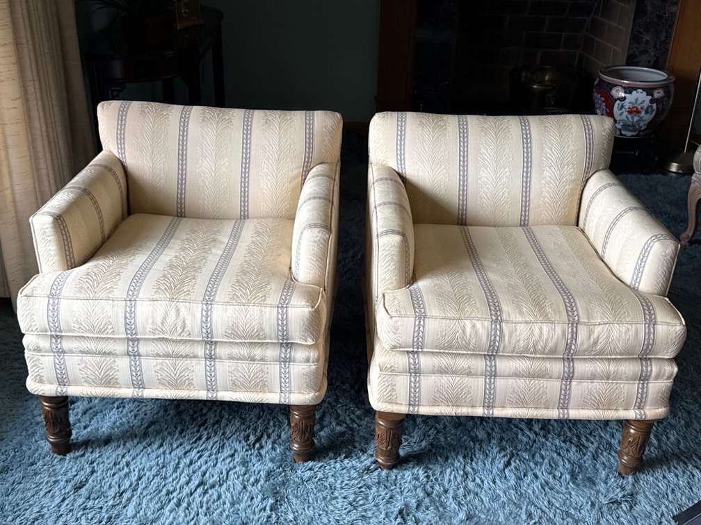 Pair of Upholstered Fern Motif Armchairs