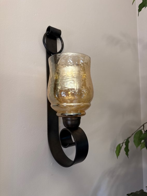 Amber glass metal candle wall sconces