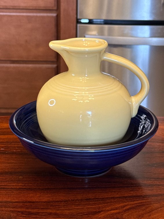 Fiestaware Yellow Pitcher & Cobalt Blue Bowl