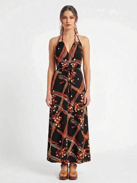 Vintage 1970s Italian Handmade Halter Dress