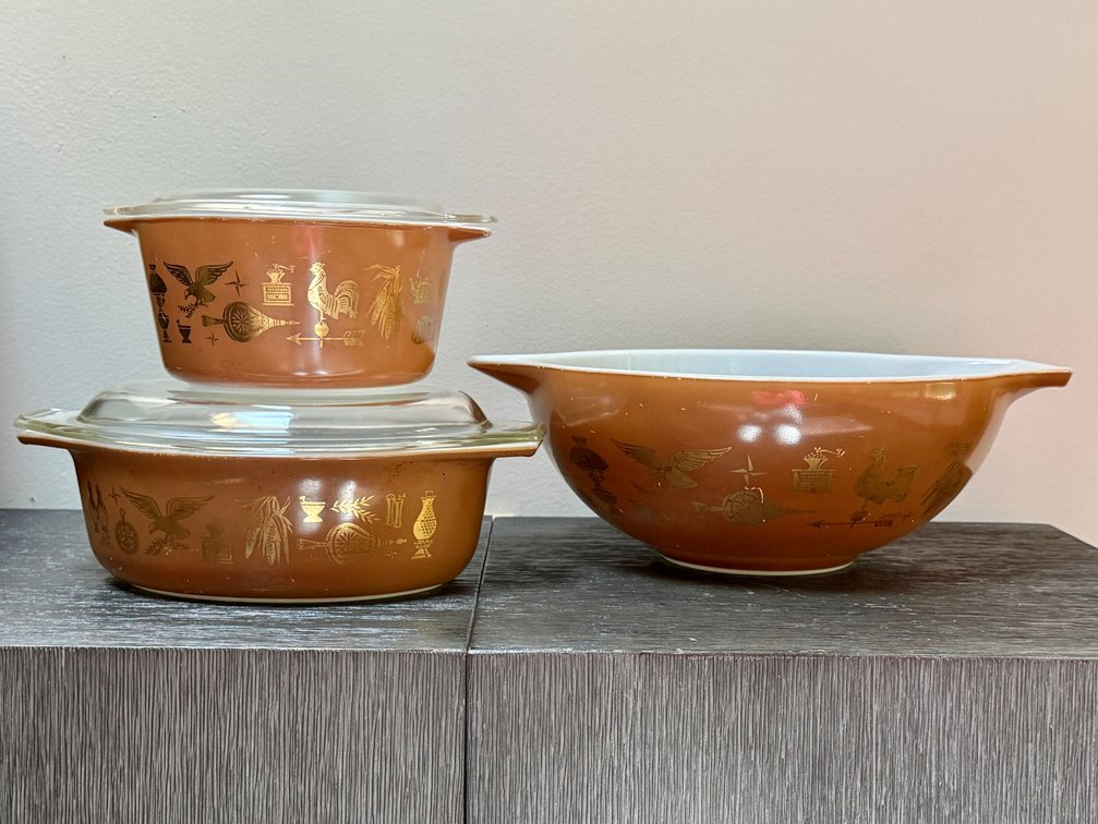 Pyrex Early American Casserole Dishes & Bowl