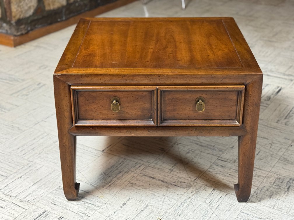 Asian-Style Two-Drawer Wood Side Table