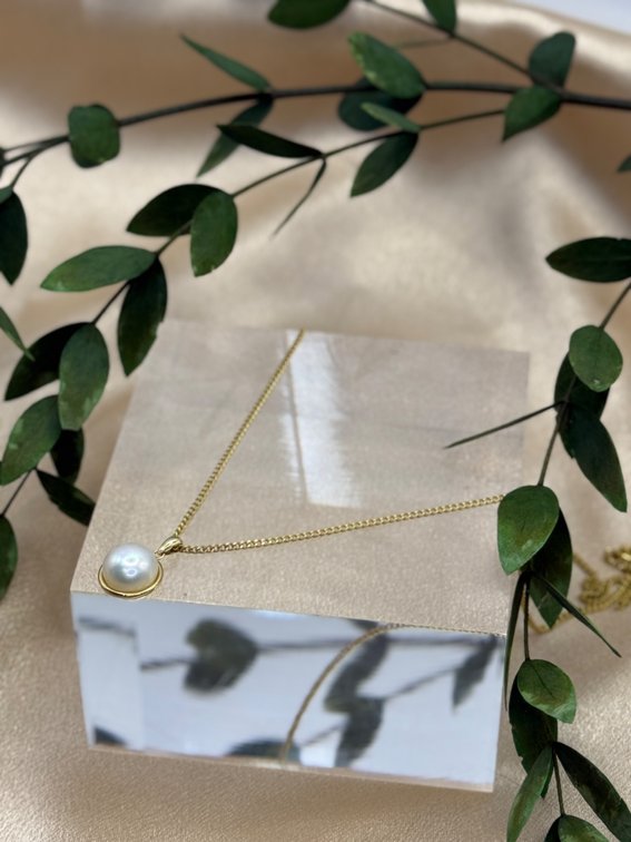 14K Yellow Gold Pearl Pendant Necklace, 20"