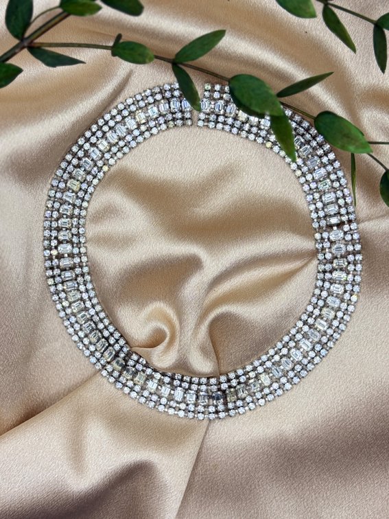 Vintage Rhinestone Multi-Row Collar Necklace