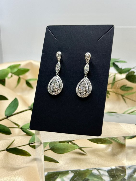 Silver-Tone Crystal Teardrop Halo Drop Earrings