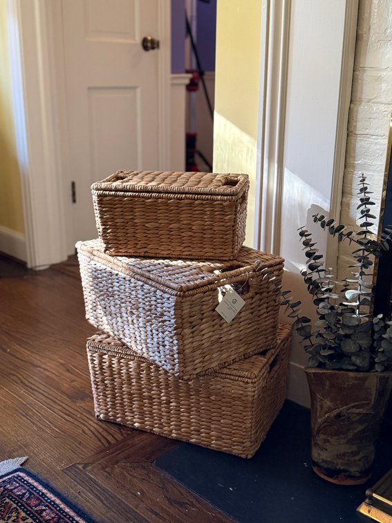 Set of 3 Pottery Barn Savannah Lidded Baskets