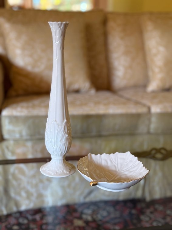 Lenox Ivory Porcelain Vase and Leaf Dish